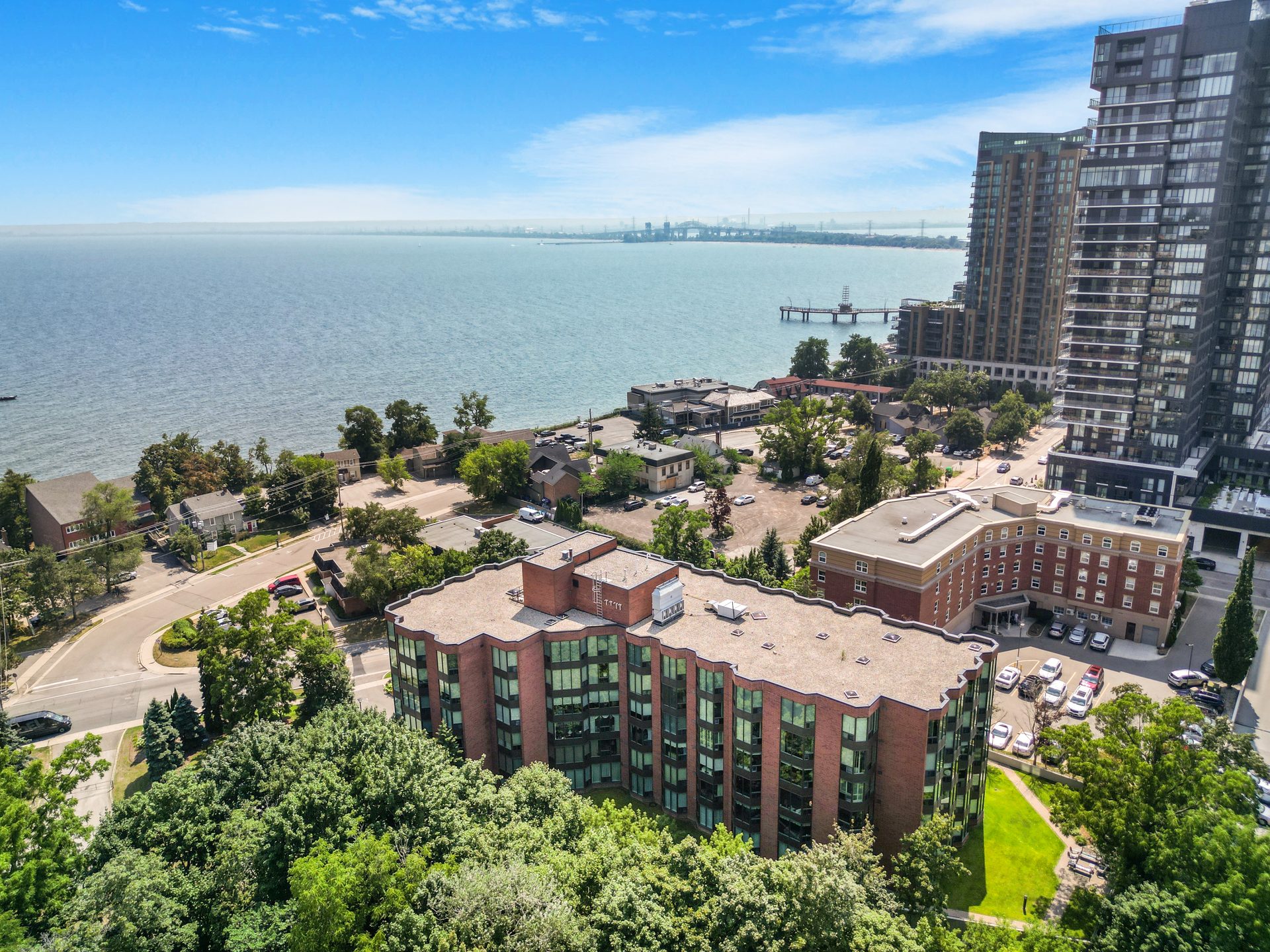 Sunset aerial of listing